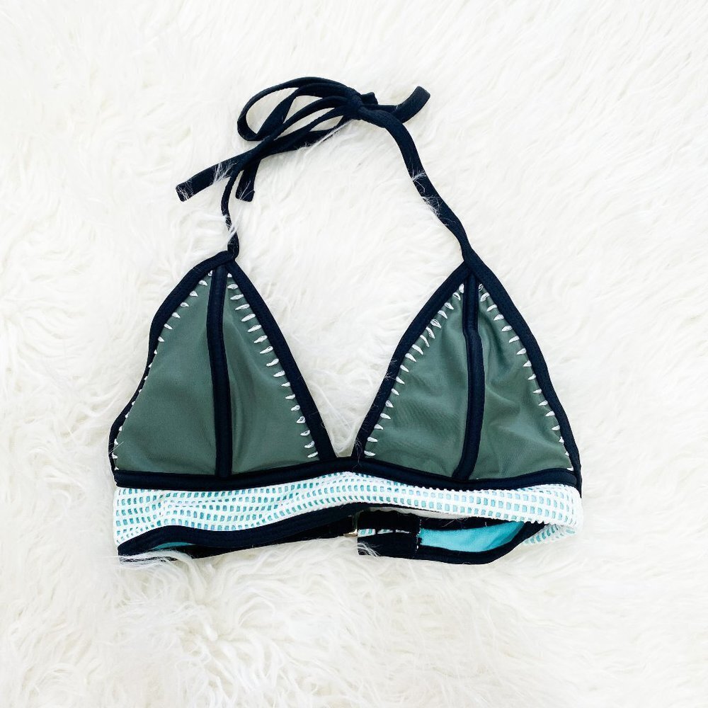 🌻 COLORBLOCK Triangle Bikini Top Boho Olive Green